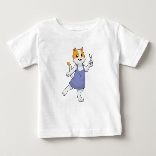 Katze als Haarstylistin mit Schere Baby T-shirt (Vorderseite)