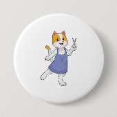 Katze als Haarstylistin mit Schere Button (Vorderseite)