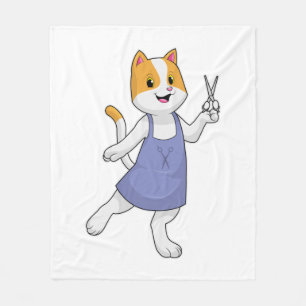 Katze als Haarstylistin mit Schere Fleecedecke
