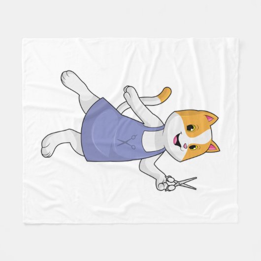 Katze als Haarstylistin mit Schere Fleecedecke (Vorderseite (Horizontal))