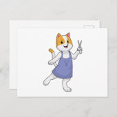 Katze als Haarstylistin mit Schere Postkarte (Vorne/Hinten)