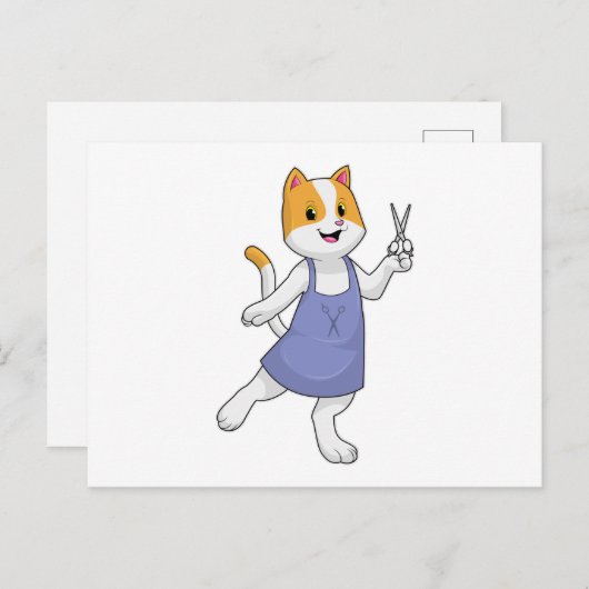 Katze als Haarstylistin mit Schere Postkarte (Vorne/Hinten)