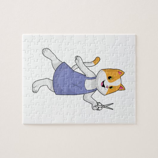 Katze als Haarstylistin mit Schere Puzzle (Horizontal)