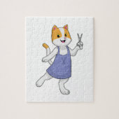 Katze als Haarstylistin mit Schere Puzzle (Vertikal)