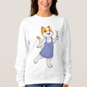 Katze als Haarstylistin mit Schere Sweatshirt