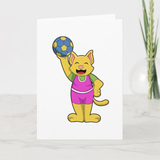 Katze als Handballspieler mit Handball Karte (Vorderseite)
