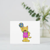Katze als Handballspieler mit Handball Postkarte (Stehend Vorderseite)