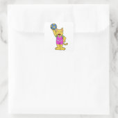 Katze als Handballspieler mit Handball Quadratischer Aufkleber (Tasche)