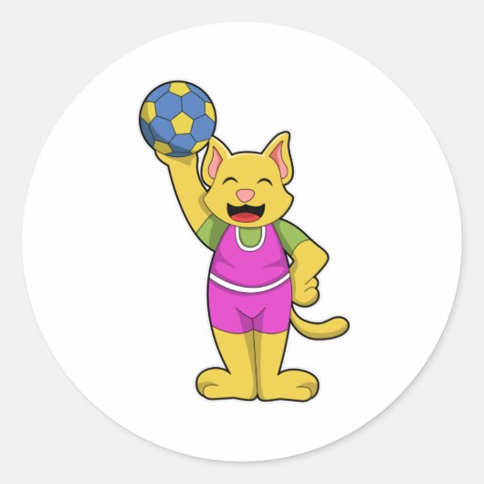 Katze als Handballspieler mit Handball Runder Aufkleber (Vorderseite)