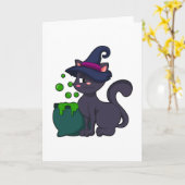 Katze als Hexe mit Cauldron Karte (Gelbe Blume)