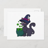 Katze als Hexe mit Cauldron Postkarte (Vorne/Hinten)