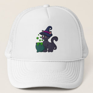 Katze als Hexe mit Cauldron Truckerkappe