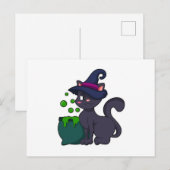 Katze als Hexe mit Kessel Postkarte (Vorne/Hinten)