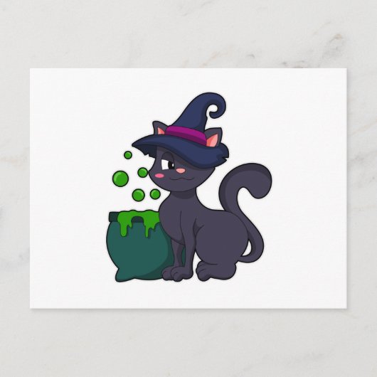 Katze als Hexe mit Kessel Postkarte (Vorderseite)