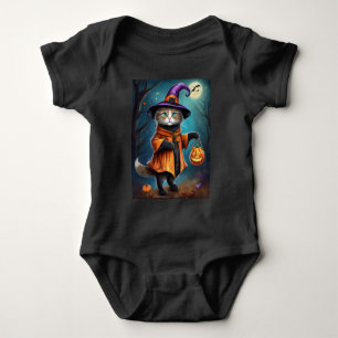 Katze als Hexe Niedliches Halloween Baby Strampler