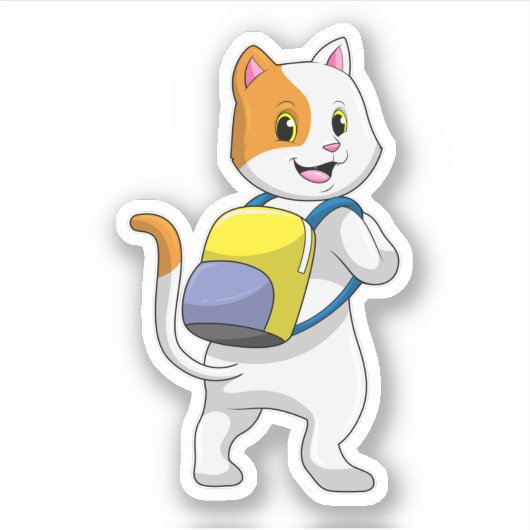 Katze als Hiker mit Rucksack Aufkleber (Vorderseite)