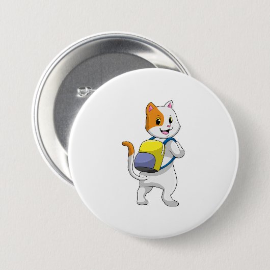 Katze als Hiker mit Rucksack Button (Vorne & Hinten)