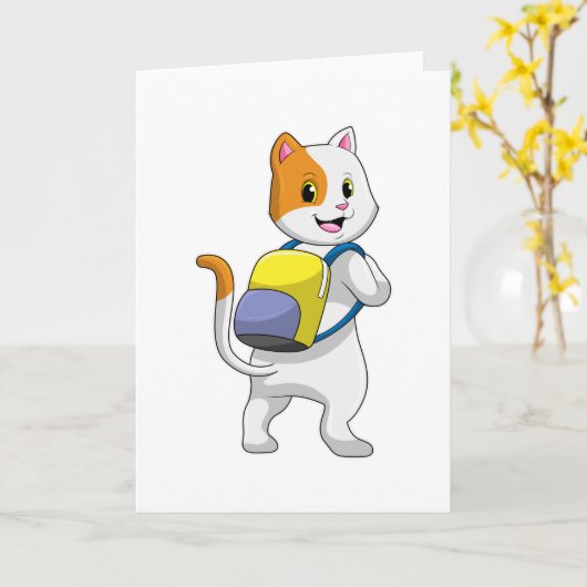 Katze als Hiker mit Rucksack Karte (Gelbe Blume)