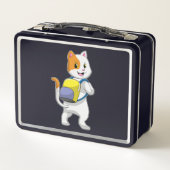 Katze als Hiker mit Rucksack Metall Brotdose (Rückseite)