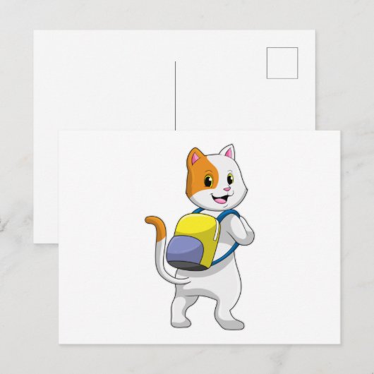 Katze als Hiker mit Rucksack Postkarte (Vorne/Hinten)