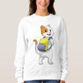 Katze als Hiker mit Rucksack Sweatshirt (Vorderseite)