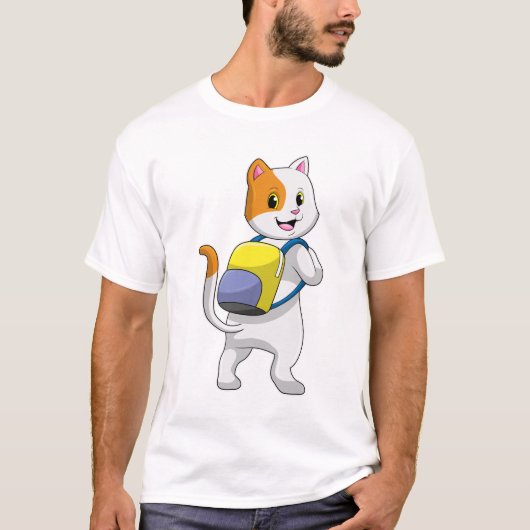 Katze als Hiker mit Rucksack T-Shirt (Vorderseite)
