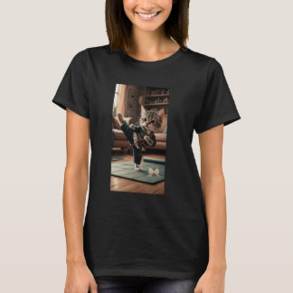 Katze als Kampfsportler verkleidet, die einen hohe T-Shirt