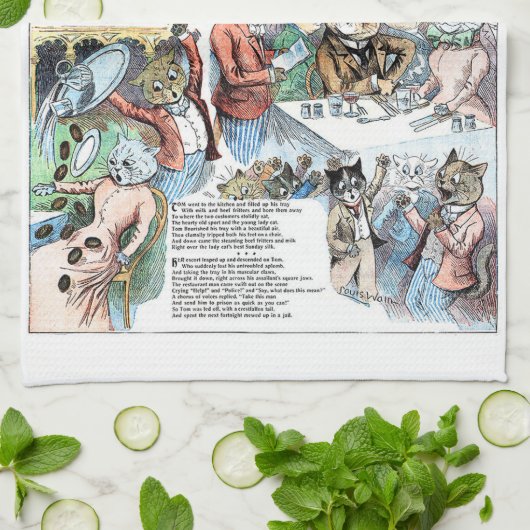 Katze als Kellner, Louis Wain Geschirrtuch (Gefaltet)