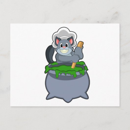 Katze als Koch mit Zaubertrank Postkarte (Vorderseite)