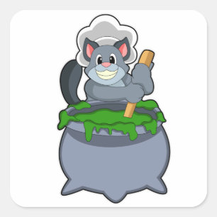 Katze als Koch mit Zaubertrank Quadratischer Aufkleber