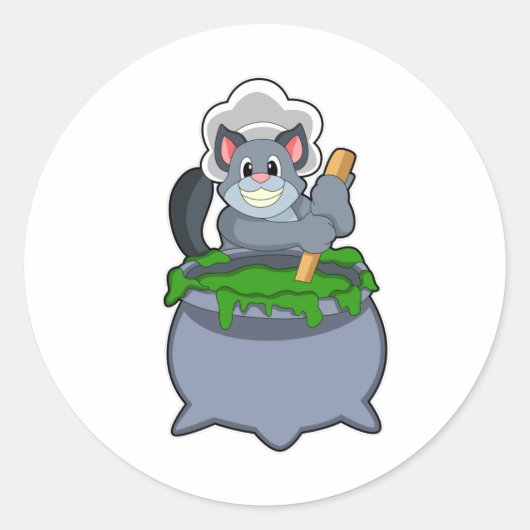 Katze als Koch mit Zaubertrank Runder Aufkleber (Vorderseite)