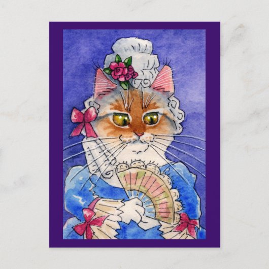 Katze als Königin Marie Antoinette Postkarte (Vorderseite)