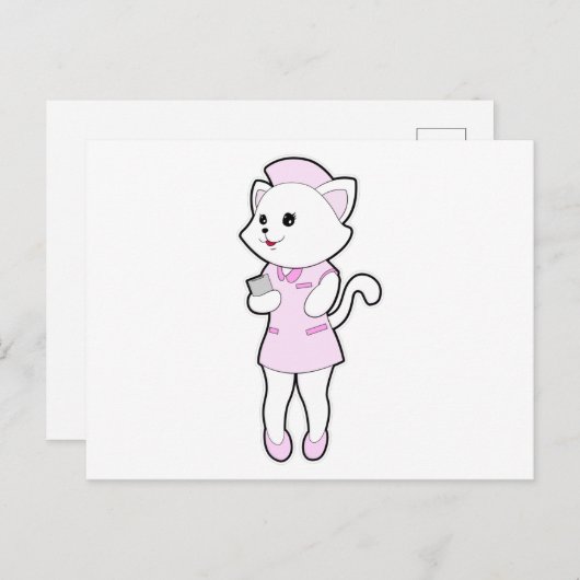 Katze als Krankenschwester mit Notepad Postkarte (Vorne/Hinten)