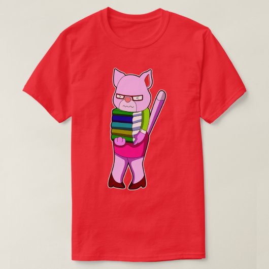 Katze als Lehrer mit Büchern High Heels T-Shirt (Design vorne)