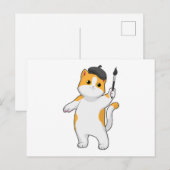 Katze als Maler mit Pinsel Postkarte (Vorne/Hinten)