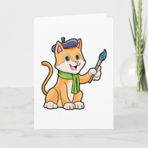 Katze als Maler mit Pinsel & Schal Karte