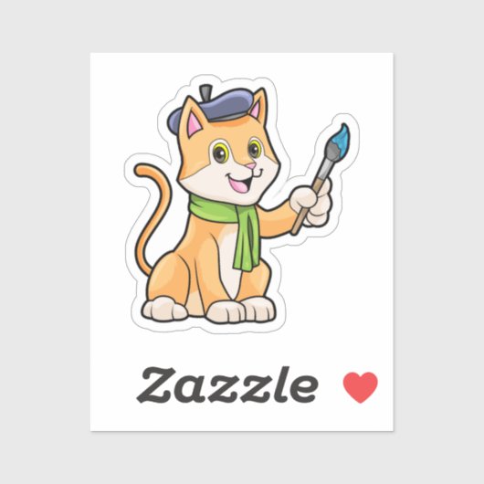 Katze als Maler mit Pinsel und Karpfen Aufkleber (Blatt)