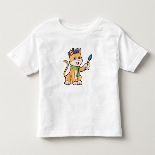 Katze als Maler mit Pinsel und Karpfen Kleinkind T-shirt (Vorderseite)