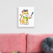 Katze als Maler mit Pinsel und Karpfen Leinwanddruck (Insitu (Wohnzimmer))