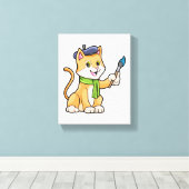 Katze als Maler mit Pinsel und Karpfen Leinwanddruck (Insitu (Holzboden))