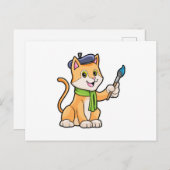 Katze als Maler mit Pinsel und Karpfen Postkarte (Vorne/Hinten)