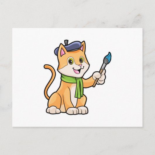 Katze als Maler mit Pinsel und Karpfen Postkarte (Vorderseite)