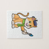 Katze als Maler mit Pinsel und Karpfen Puzzle (Horizontal)