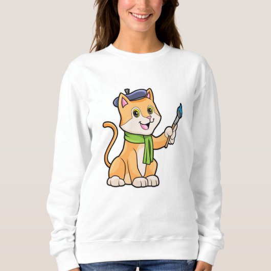 Katze als Maler mit Pinsel und Karpfen Sweatshirt (Vorderseite)