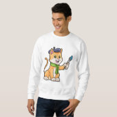 Katze als Maler mit Pinsel und Karpfen Sweatshirt (Vorne ganz)