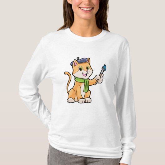 Katze als Maler mit Pinsel und Karpfen T-Shirt (Vorderseite)