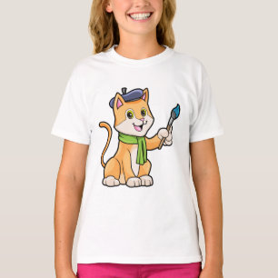 Katze als Maler mit Pinsel und Karpfen T-Shirt