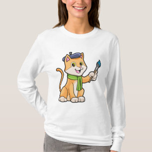 Katze als Maler mit Pinsel und Karpfen T-Shirt