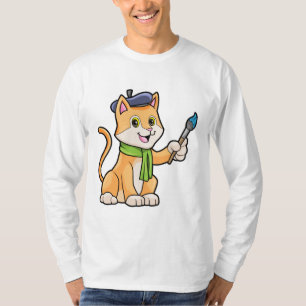 Katze als Maler mit Pinsel und Karpfen T-Shirt