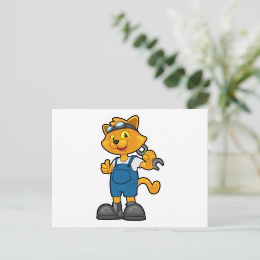 Katze als Mechanik mit Spanner Postkarte (Stehend Vorderseite)